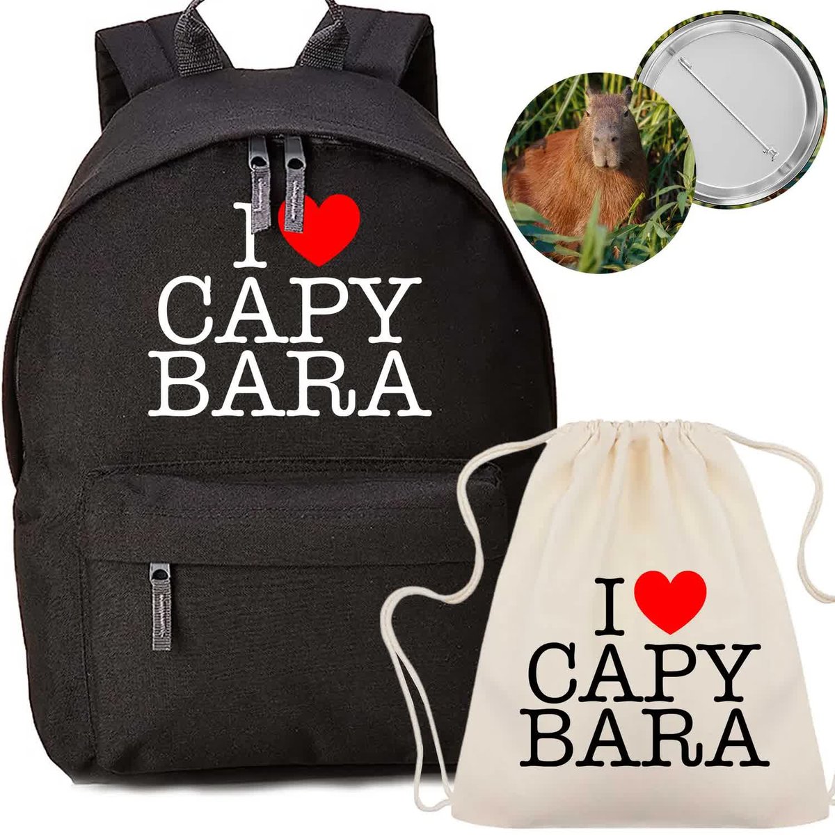 ZESTAW SZKOLNY 3w1 PLECAK WOREK PRZYPINKA Love CAPYBARA do Szkoły Wyprawka