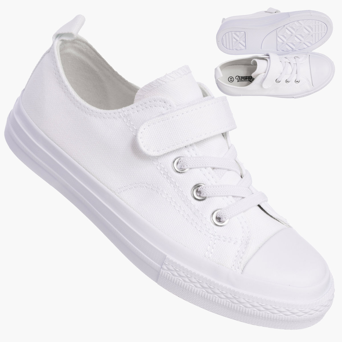 Trampki Dziecięce na Rzepy Buty Białe Materiałowe Sportowe RC06P i RC05P-WHITE 35