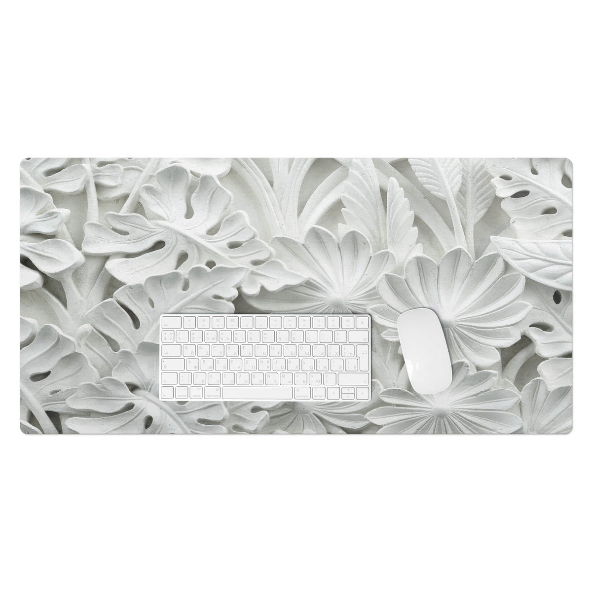 Elegancka podkładka na biurko – Gładki winyl z nowoczesnym nadrukiem - Kwiatowy relief 90x45 cm