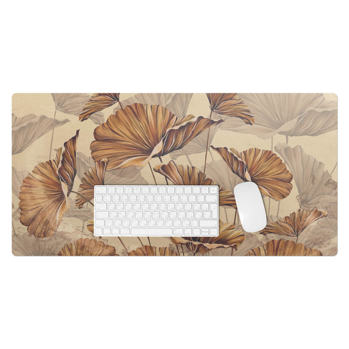 Wyjątkowa podkładka winylowa – Designerski dodatek do biura lub pokoju - Kwiaty w sepii 90x45 cm