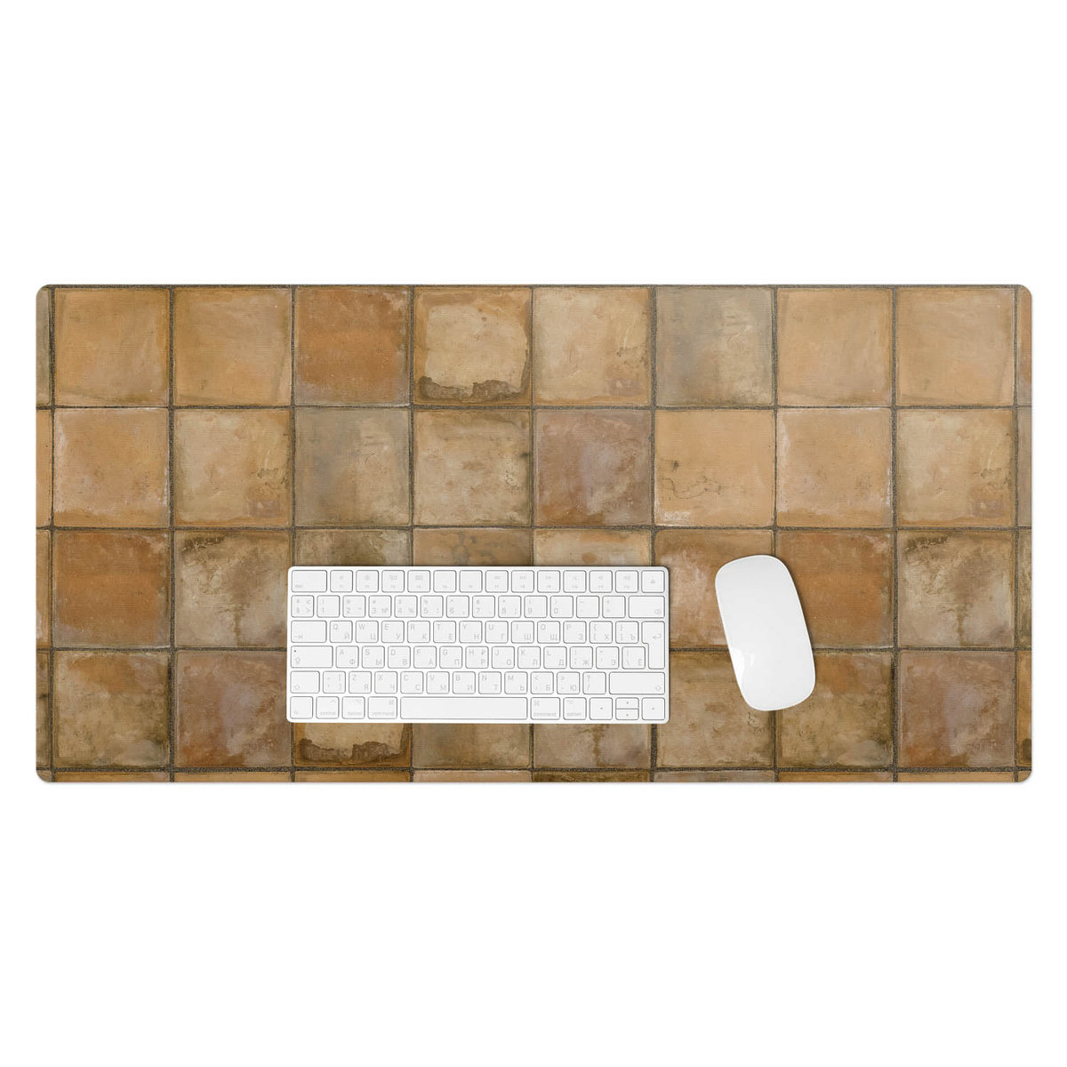 Podkładka winylowa pod klawiaturę i laptop – Z nadrukiem ochrona biurka - Rustykalne kafelki 90x45 cm