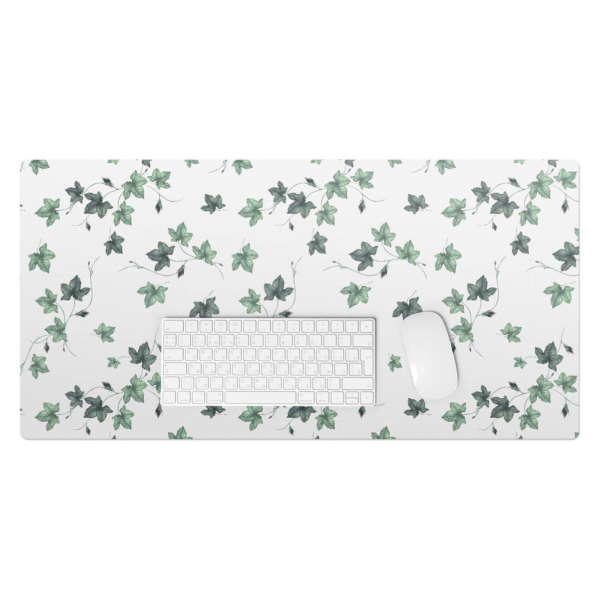 Podkładka na biurko z nadrukiem – Winylowa wodoodporna designerska - Liście bluszczu na bieli 90x45 cm