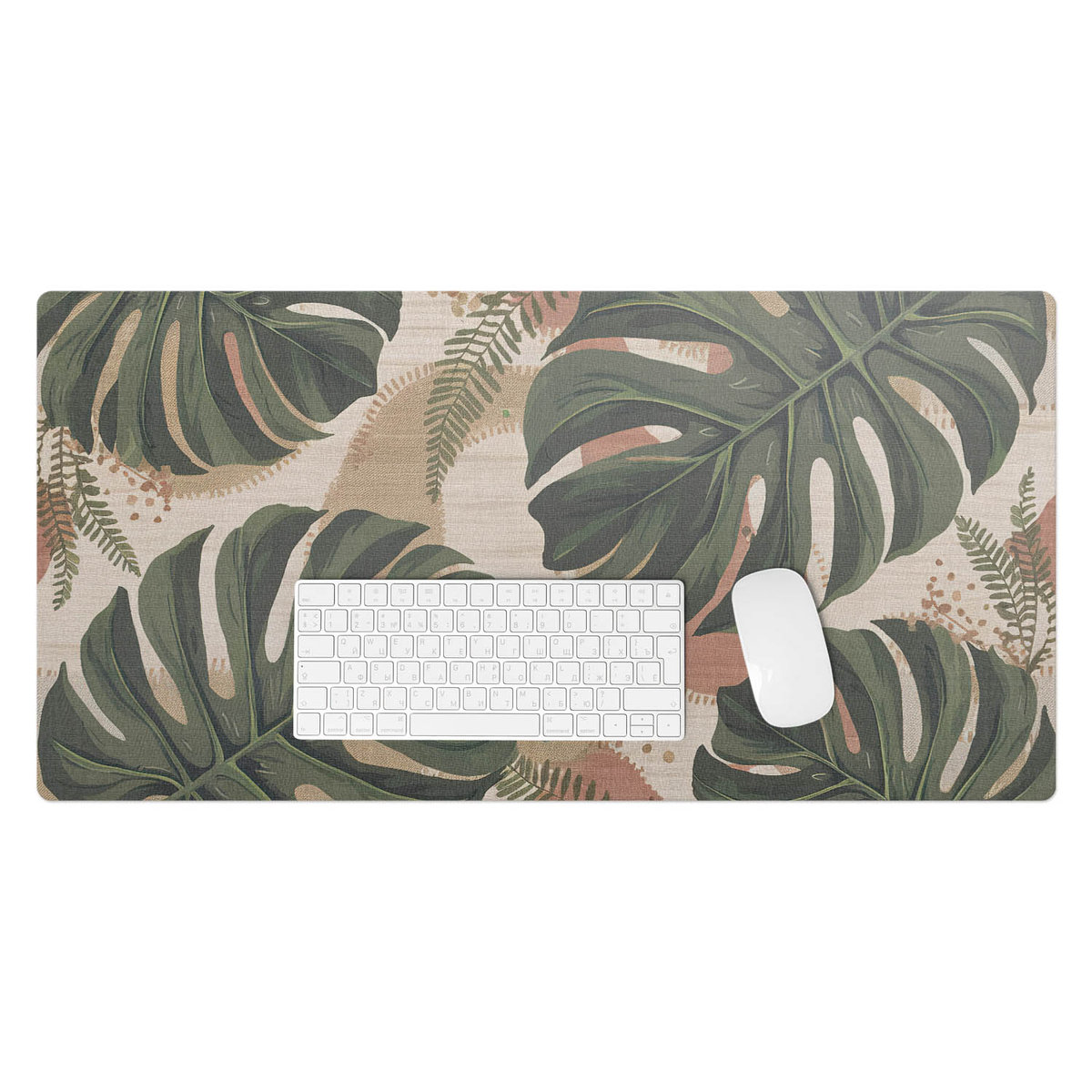 Dekoracyjna podkładka na biurko – Trwała mata winylowa z grafiką - Liście monstera retro 90x45 cm
