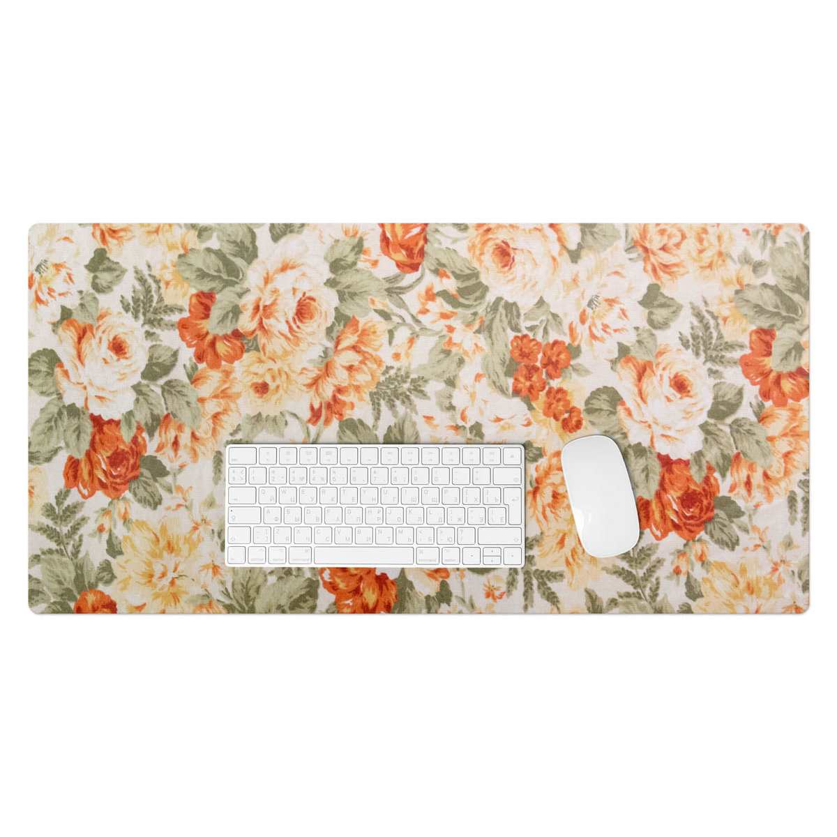 Podkładka winylowa pod klawiaturę i laptop – Z nadrukiem ochrona biurka - Kwiatowy wzór vintage 90x45 cm