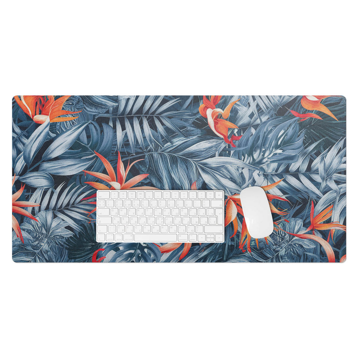 Winylowa podkładka na biurko – Designerski nadruk + trwała ochrona - Egzotyczne liście i kwiaty 90x45 cm