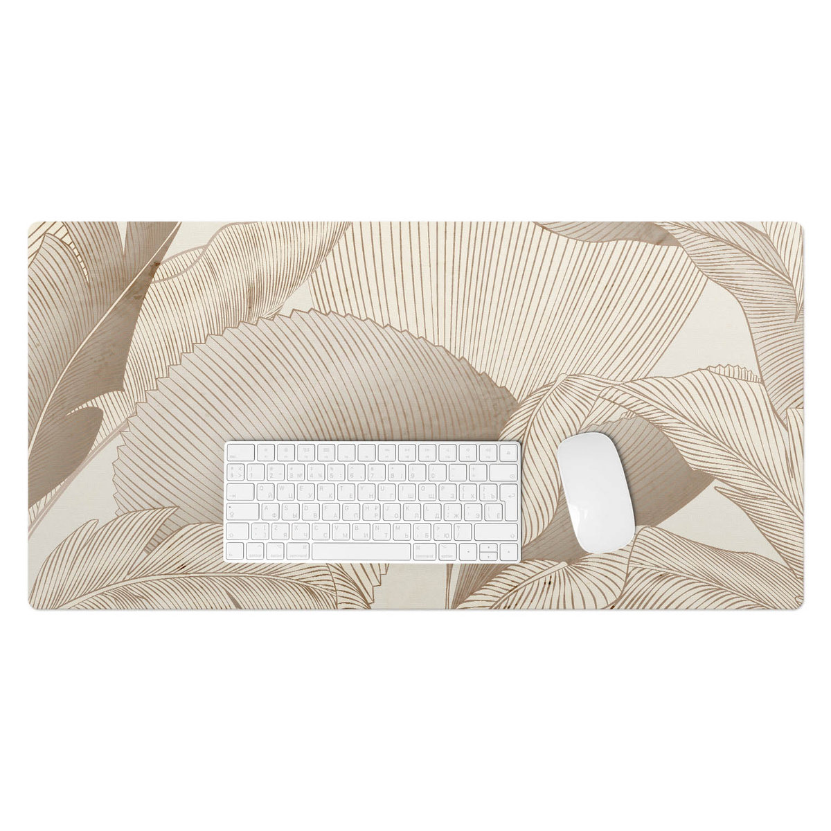 Podkładka winylowa pod klawiaturę i laptop – Z nadrukiem ochrona biurka - Liście w delikatnych liniach 90x45 cm