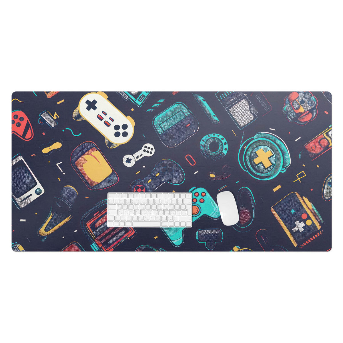 Podkładka na biurko z nadrukiem – Winylowa wodoodporna designerska - Retro gry wzory 120x60 cm
