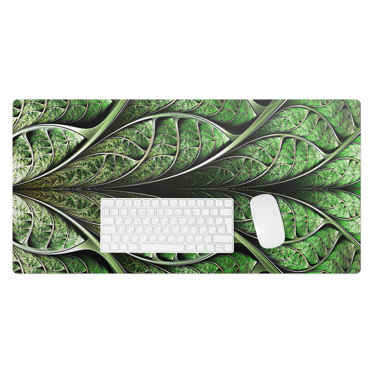 Podkładka winylowa pod klawiaturę i laptop – Z nadrukiem ochrona biurka - Liściasty fraktal 90x45 cm