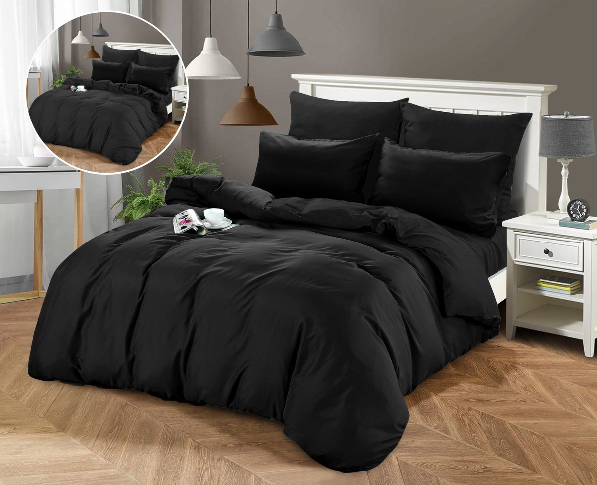 Komplet pościeli dwuosobowej Cotton Market, Czarna, 140X200 z 2 poszewkami 70X80