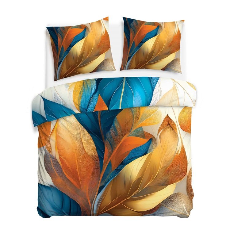 Pościel satynowa 220x200 Liście złota pomarańczowa 12418 SATYNLOVE PREMIUM