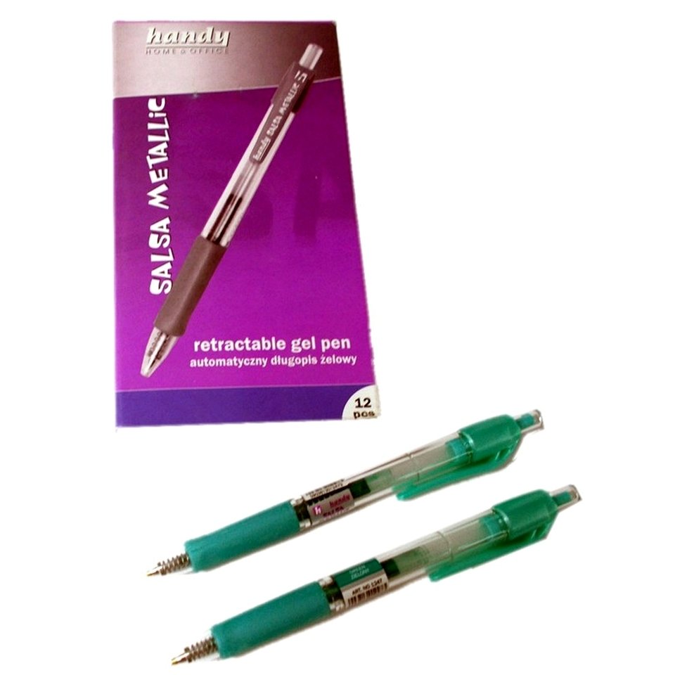 Długopis żelowy Salsa Metallic Handy, 12 szt., zielony metallic, automatyczny, przeźroczysto-zielony, 0,7 mm.