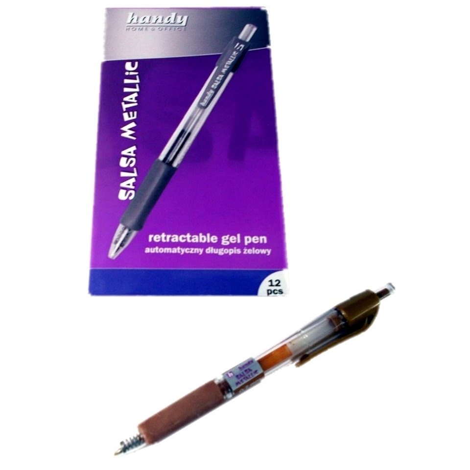 Długopis żelowy Salsa Metallic Handy, 12 szt., brązowy metallic, automatyczny, przeźroczysto-brązowy, 0,7 mm.