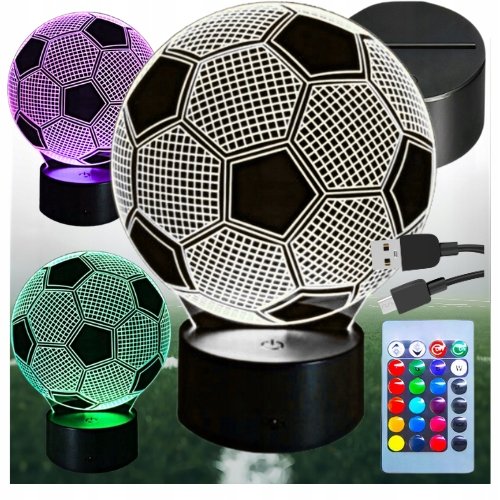 Lampka Nocna Led Piłka Nożna Biurkowa na Biurko 3d Rgb Pilot dla Dziecka