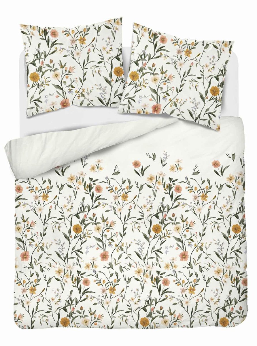 Pościel satynowa 220x200 biała drobne kwiaty – 5538 A – Home Elegance