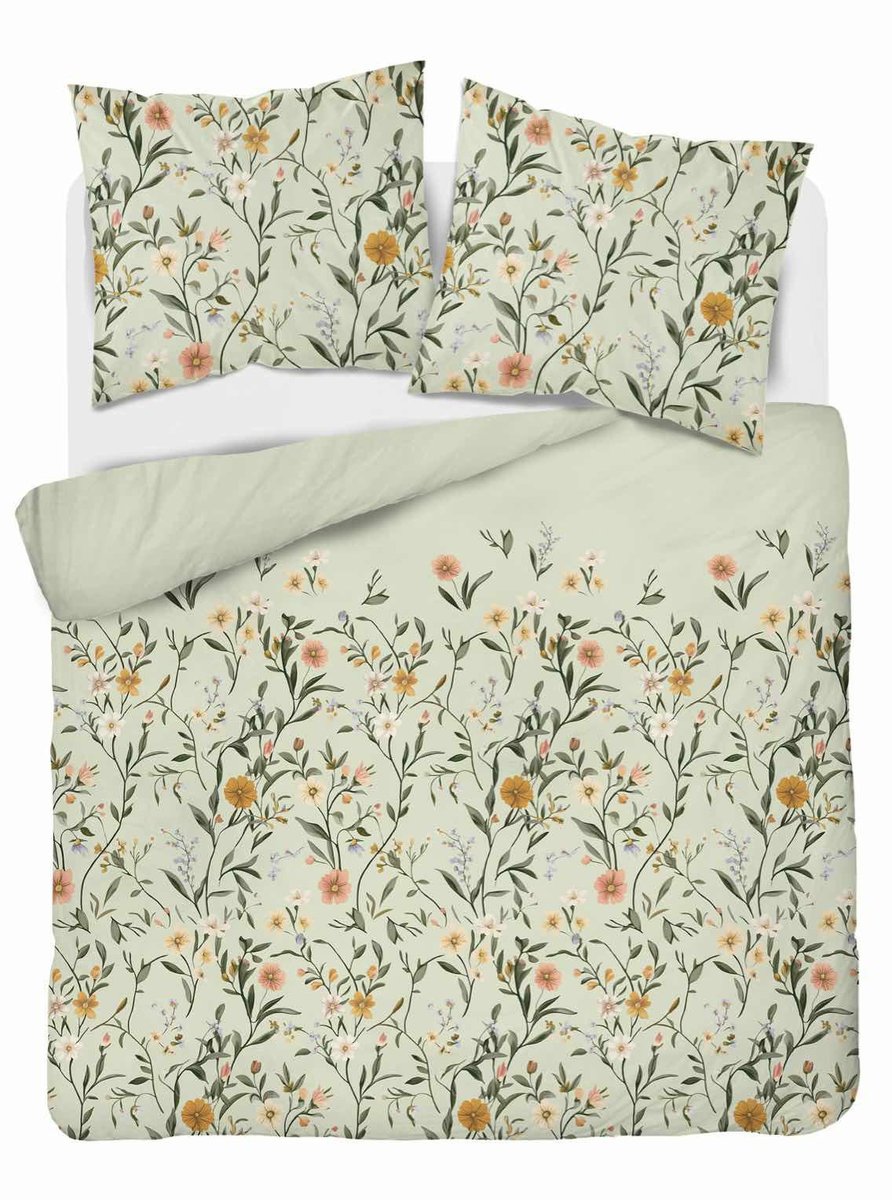 Pościel satynowa 160x200 miętowa drobne kwiaty – 5538 B – Home Elegance