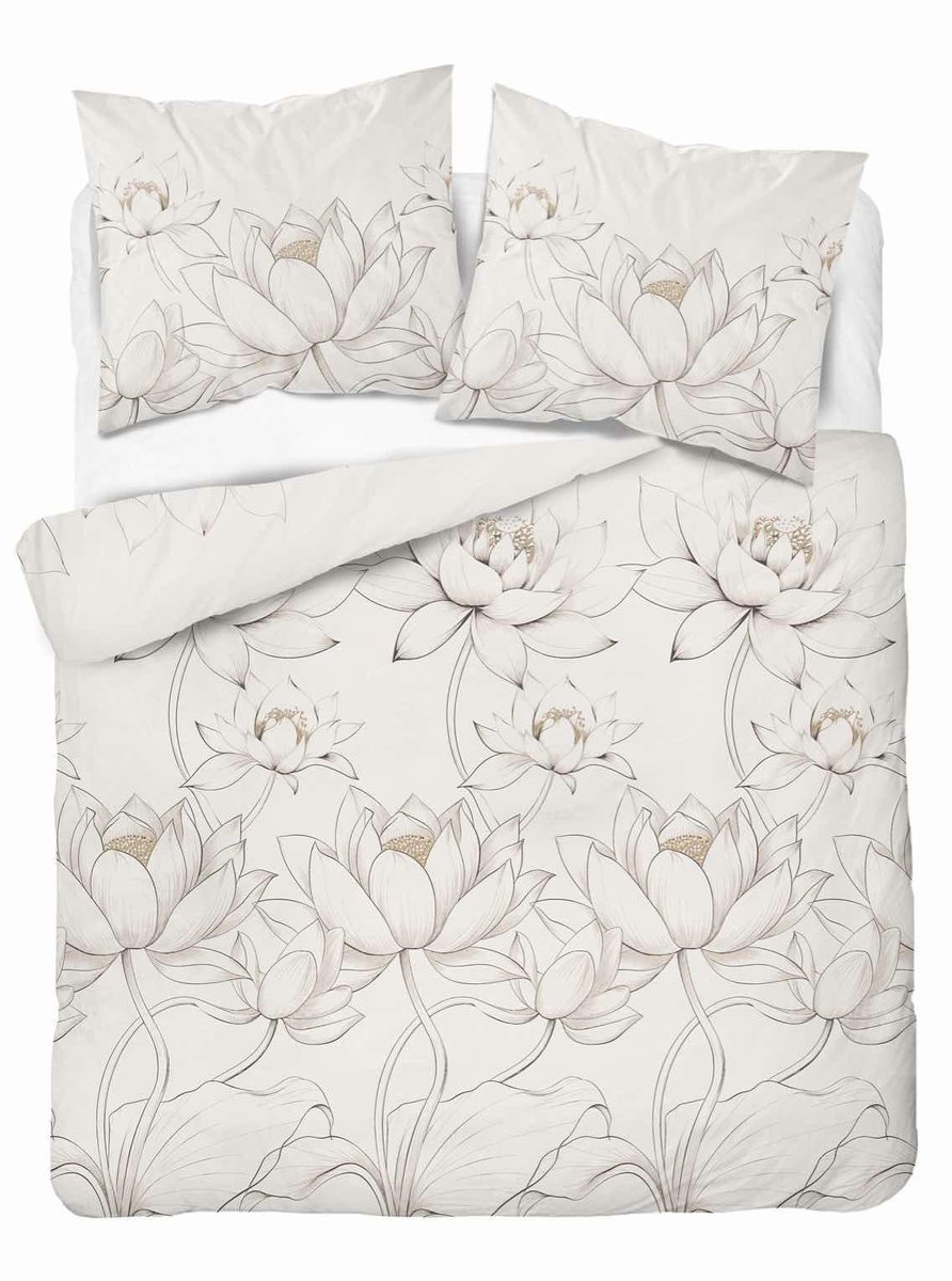 Pościel satynowa 160x200 kremowa kwiat lotosu – 5543 A – Home Elegance