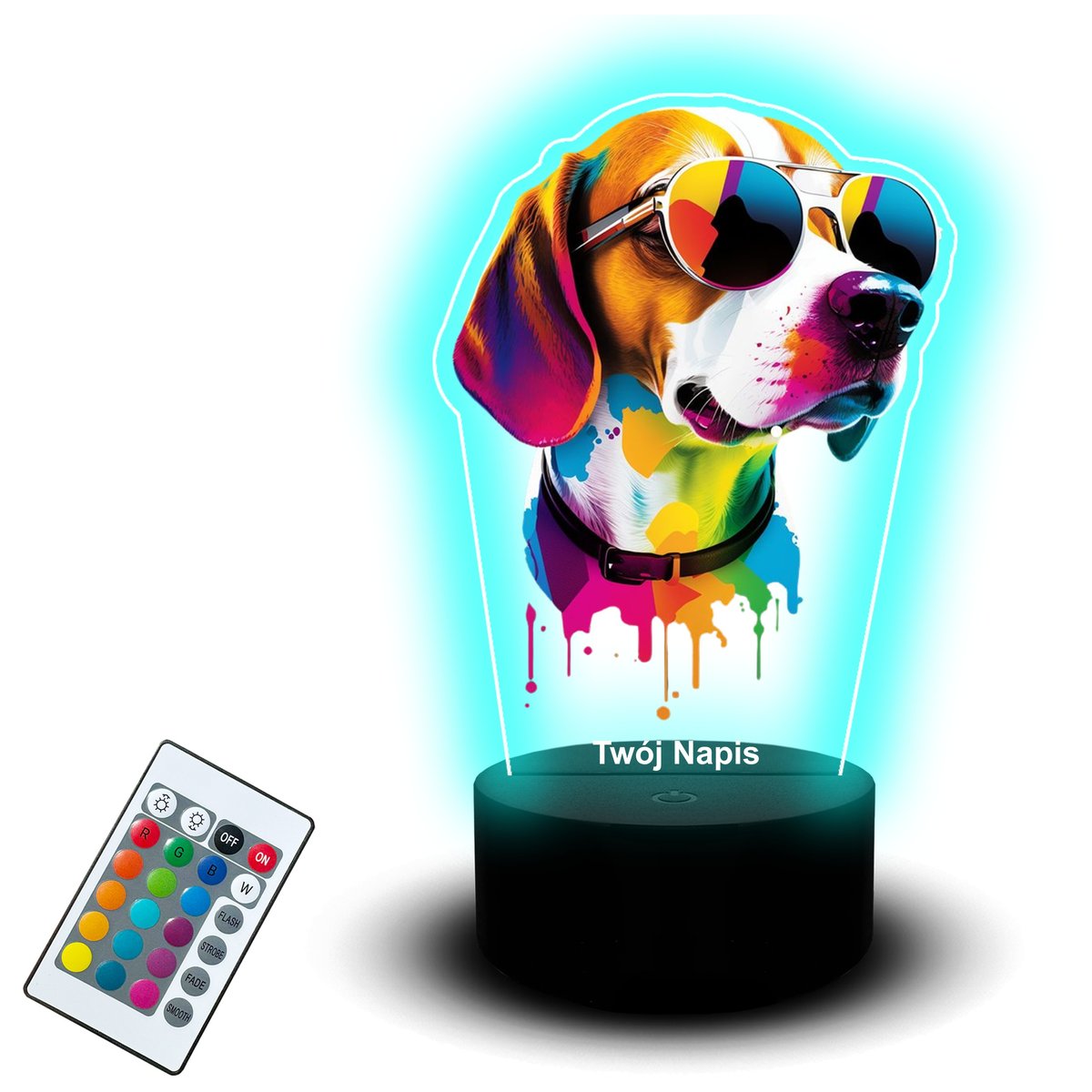 Lampka Nocna Biurkowa Usb 3D Abstrakcyjny Pies w Okularach Śmieszny Prezent na Urodziny Kolorowy Zestaw z Pilotem