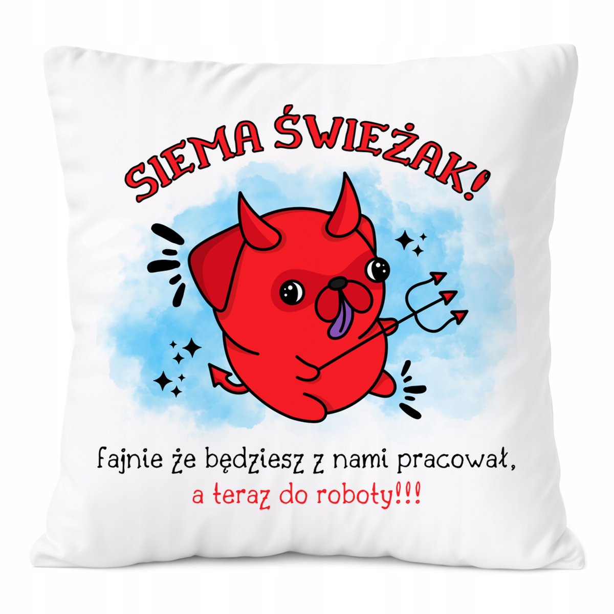 Poduszka Powitanie w Pracy na Prezent z Nadrukiem ze Zdjęciem Biała