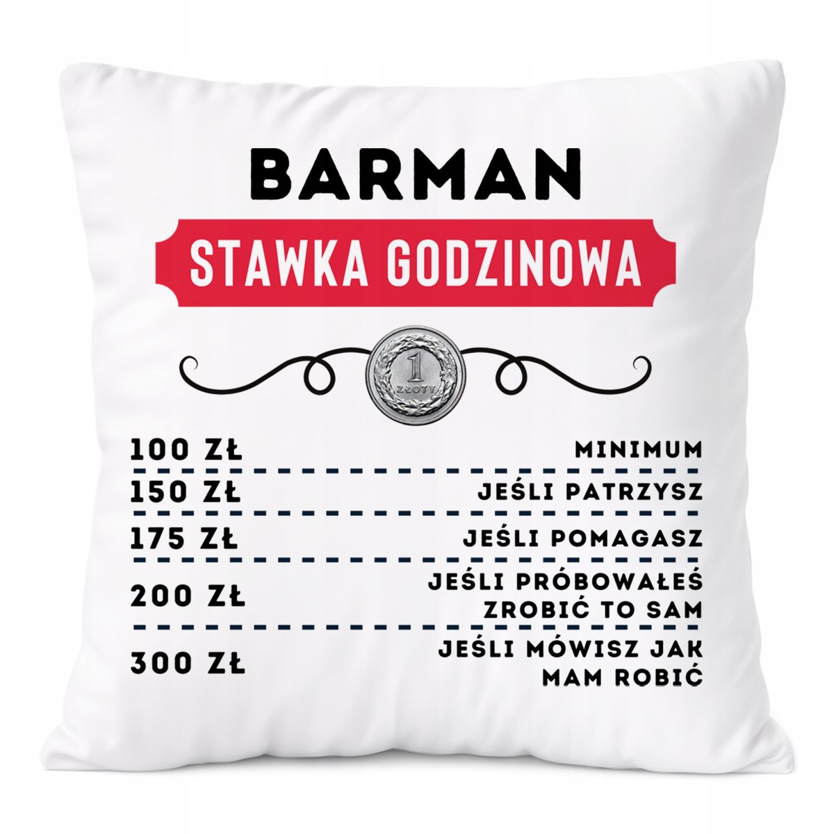 Poduszka Dla Barmana na Prezent z Nadrukiem ze Zdjęciem Biała PoliDraw