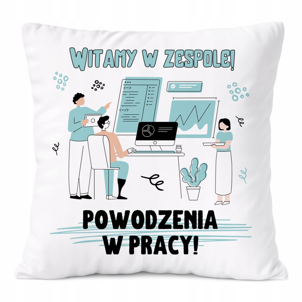 Poduszka Powitanie w Pracy na Prezent z Nadrukiem ze Zdjęciem Biała