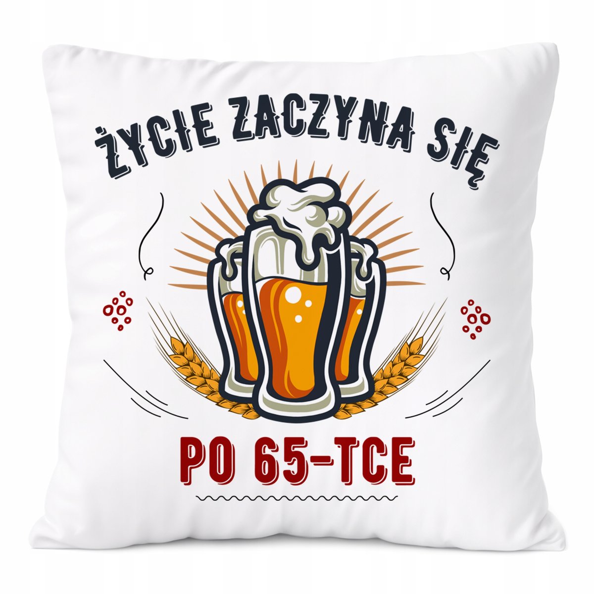 Poduszka Urodziny65 na Prezent z Nadrukiem ze Zdjęciem Biała PoliDraw