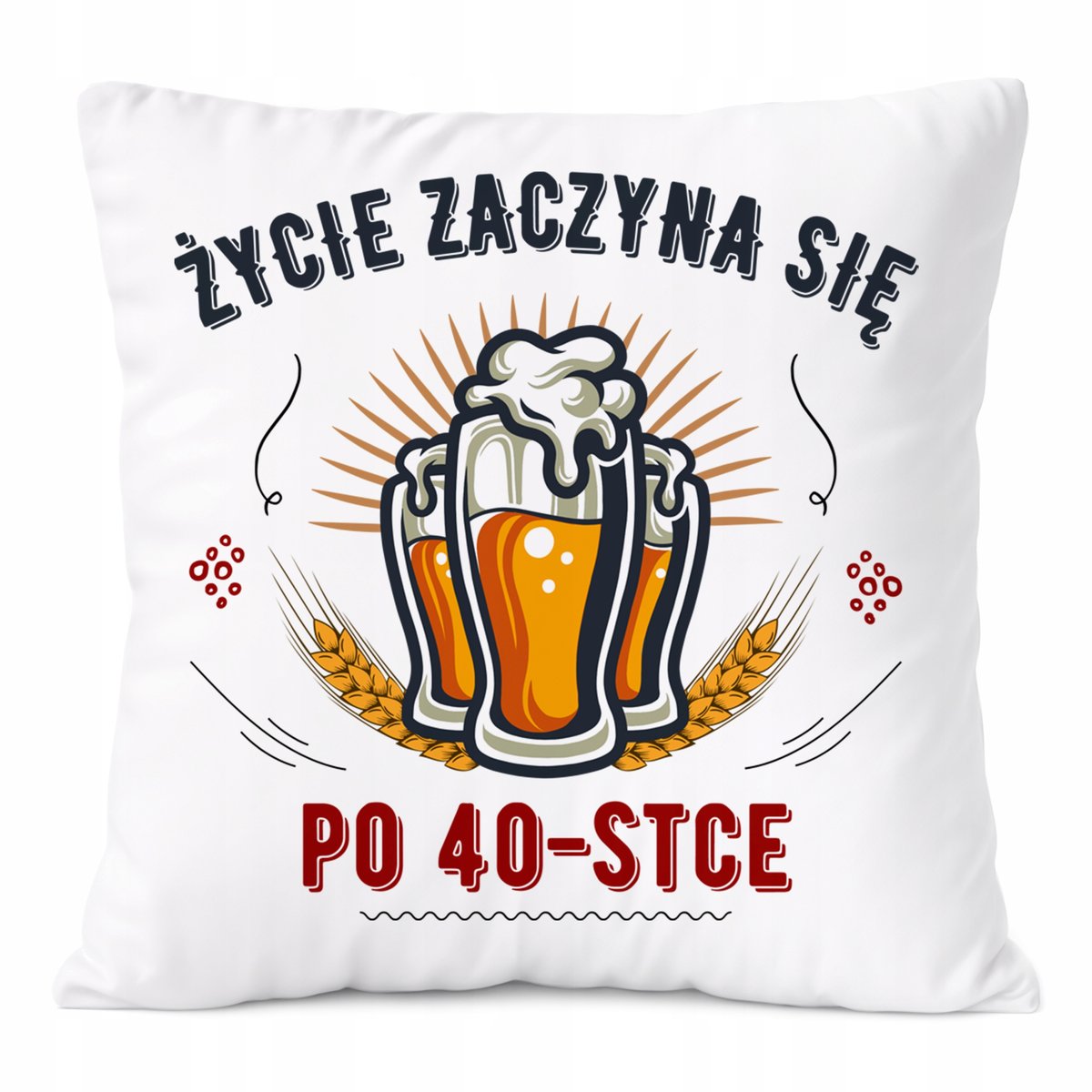 Poduszka Urodziny40 na Prezent z Nadrukiem ze Zdjęciem Biała PoliDraw