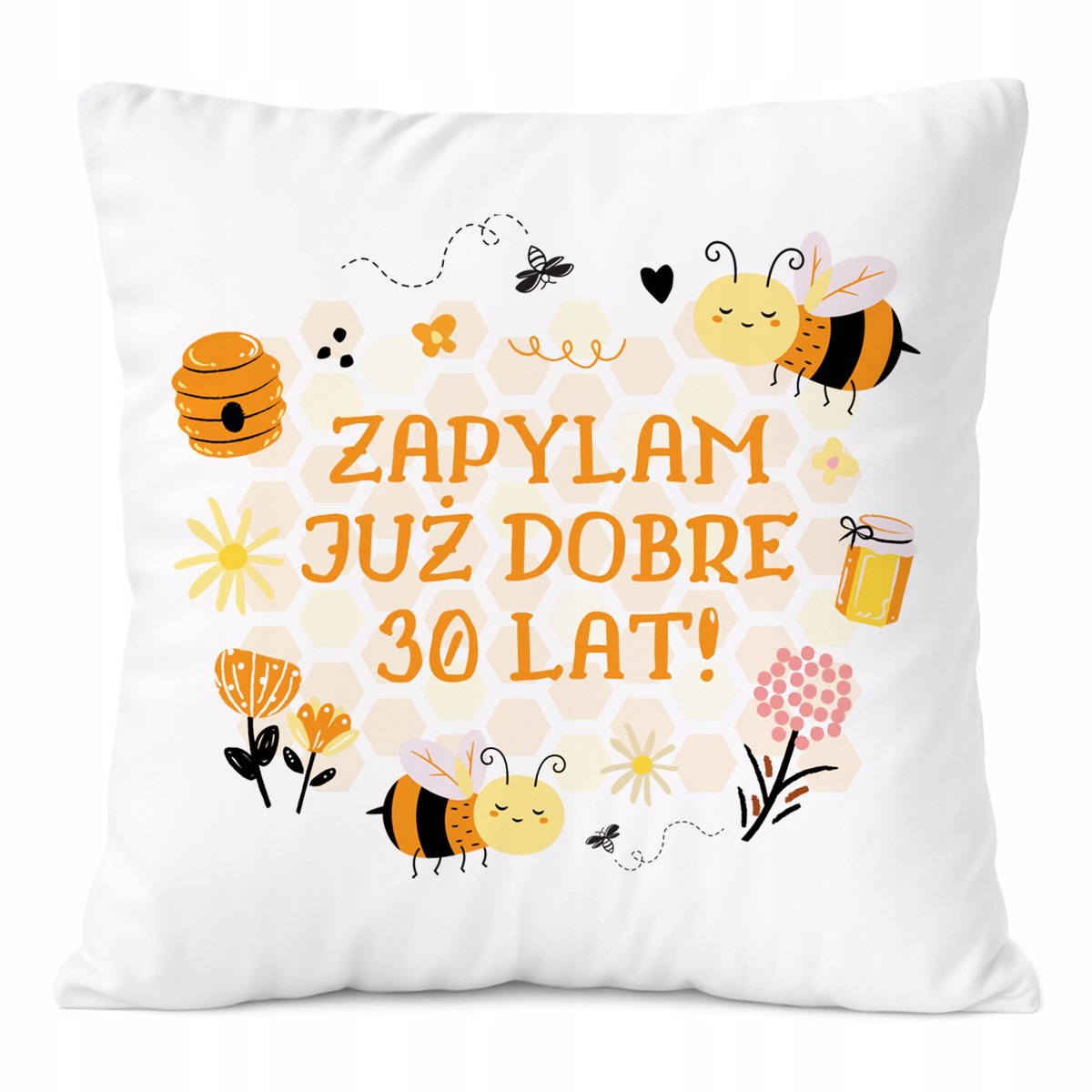 Poduszka Urodziny30 na Prezent z Nadrukiem ze Zdjęciem Biała PoliDraw