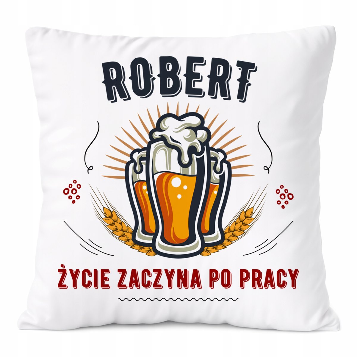 Poduszka Dla Roberta na Prezent z Nadrukiem ze Zdjęciem Biała PoliDraw