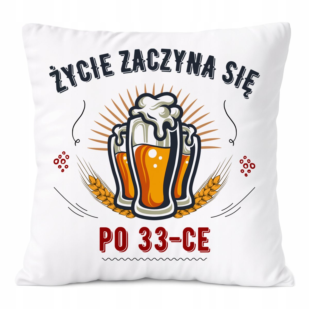 Poduszka Urodziny33 na Prezent z Nadrukiem ze Zdjęciem Biała PoliDraw