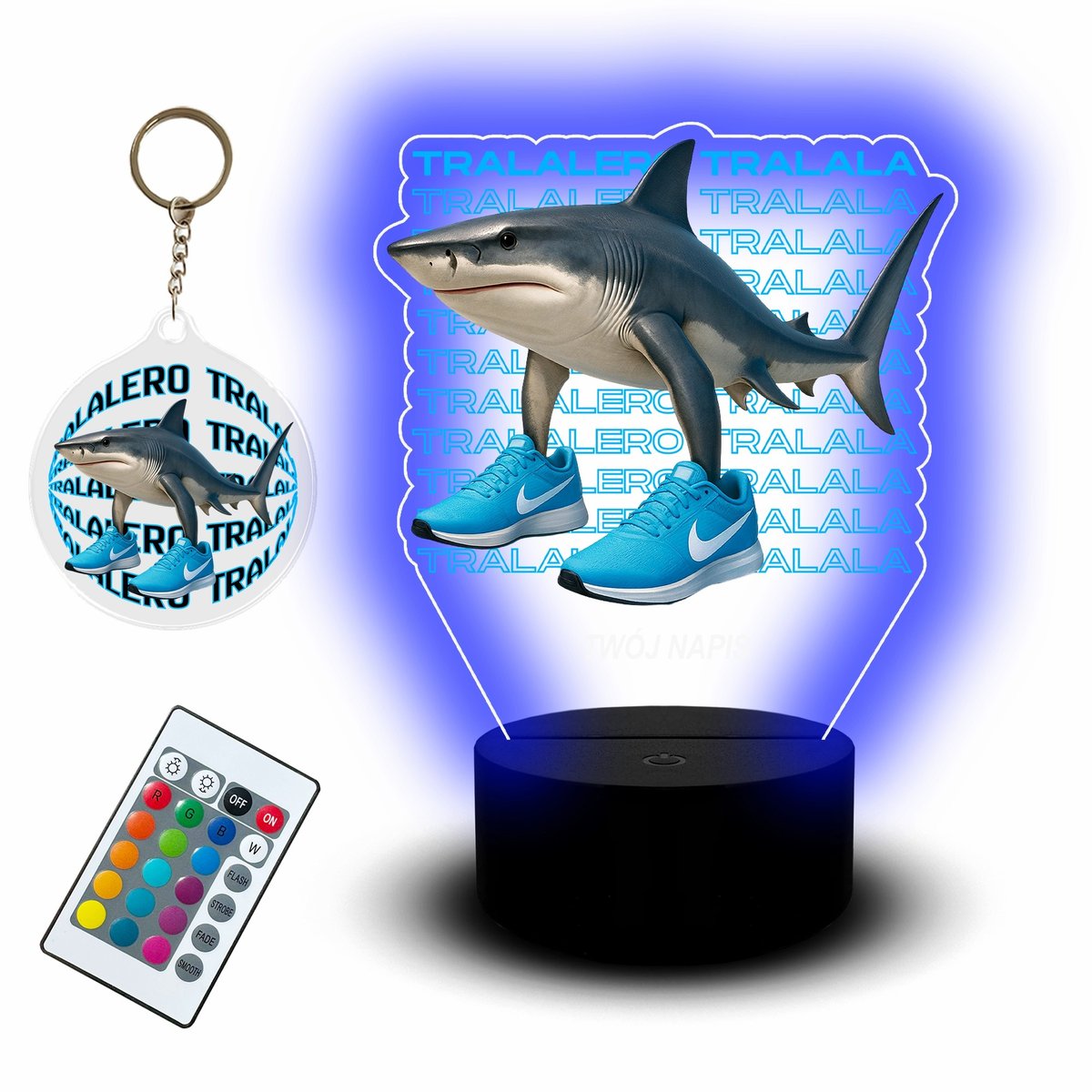 Zestaw Lampka Nocna Led Usb i Brelok Rekin w Butach Italian Brainrot Tralalero Tralala Prezent dla Dziecka Gracza Fana Dekoracja Pokój Świecąca Ozdoba