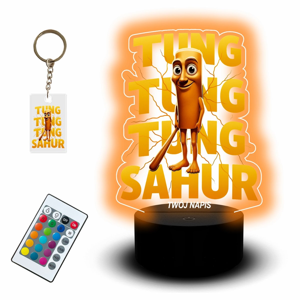 Zestaw Lampka Figurka Led na Usb + Brelok Italian Brainrot Tung Tung Tung Sahur Świecąca Dekoracja Pokój Dziecka Gracza Prezent dla Fana Memy Intern..