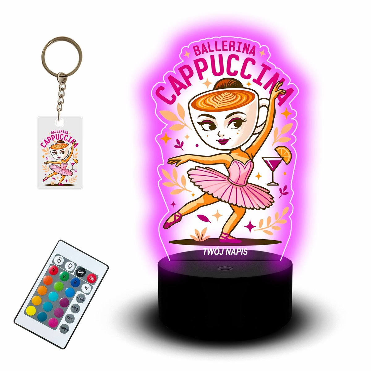 Zestaw Lampka Led Usb i Brelok Ballerina Cappuccina Italian Brainrot Prezent dla Fana Memy Świecąca Dekoracja Pokój Dziecka Gracza Kolekcjonerski Ga..
