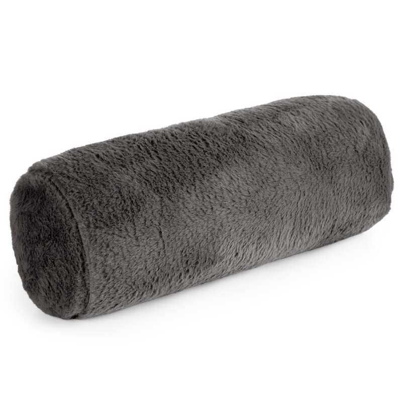 Poduszka wałek 15x45 cm stalowa z miękkiej futrzanej tkaniny NINA