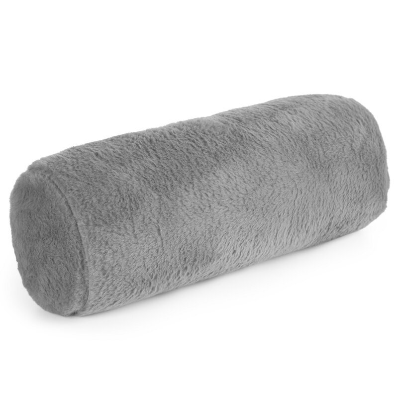 Poduszka wałek 15x45 cm srebrna z miękkiej futrzanej tkaniny NINA