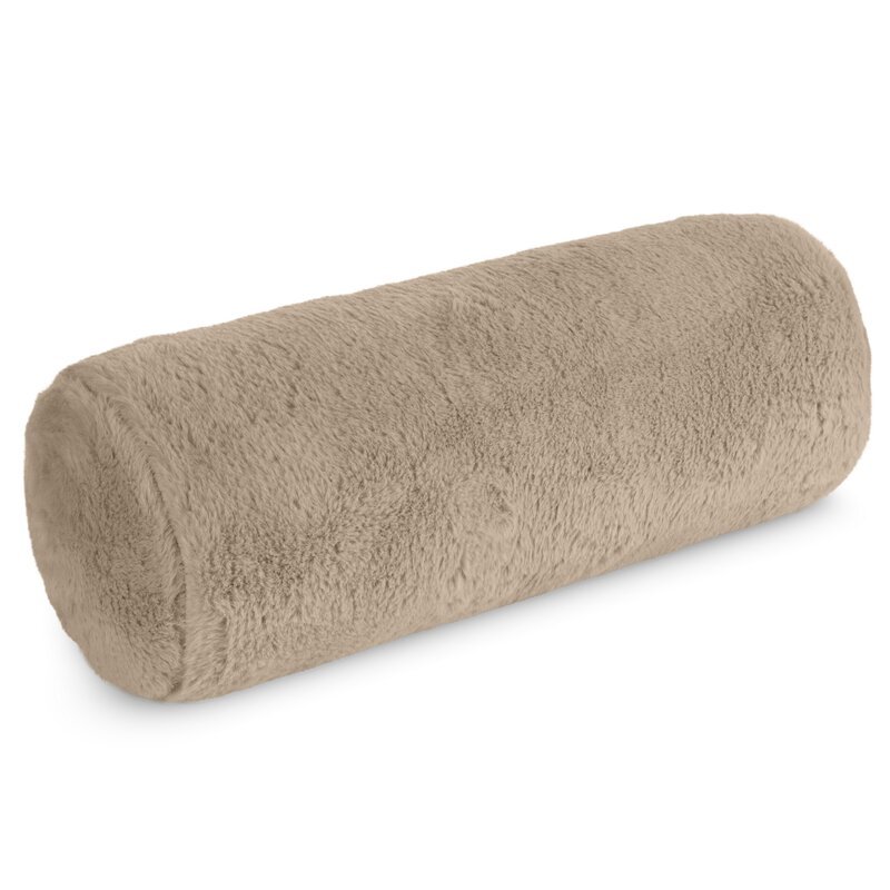 Poduszka wałek 15x45 cm jasnobeżowa z miękkiej futrzanej tkaniny NINA
