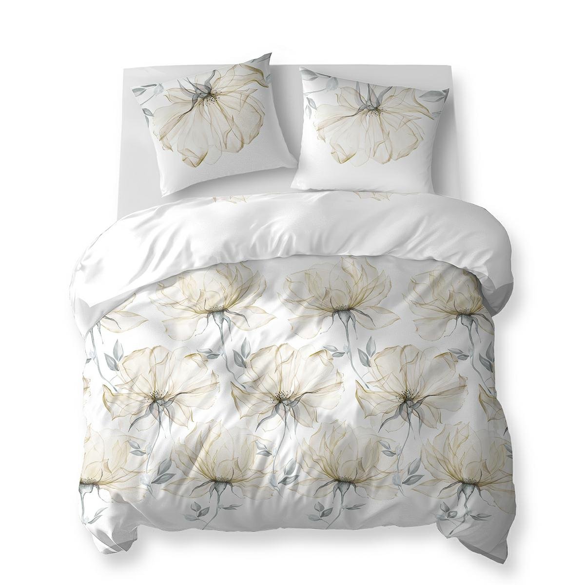Pościel bawełniana 220x200 biała w duże kremowe kwiaty – 5770 B – Cotton Bloom