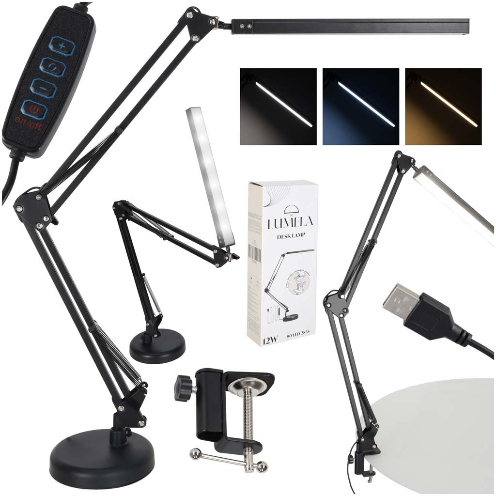 Lampka Biurkowa Szkolna Nocna na Biurko Lampa LED 2w1 Regulowana Uchwyt