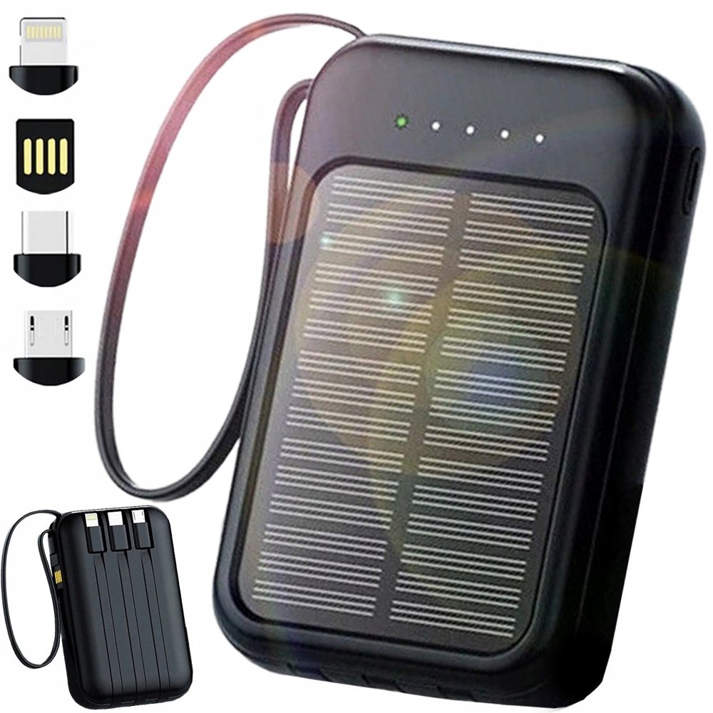 Powerbank solarny 4w1 10000 MAH z kablami i latarką