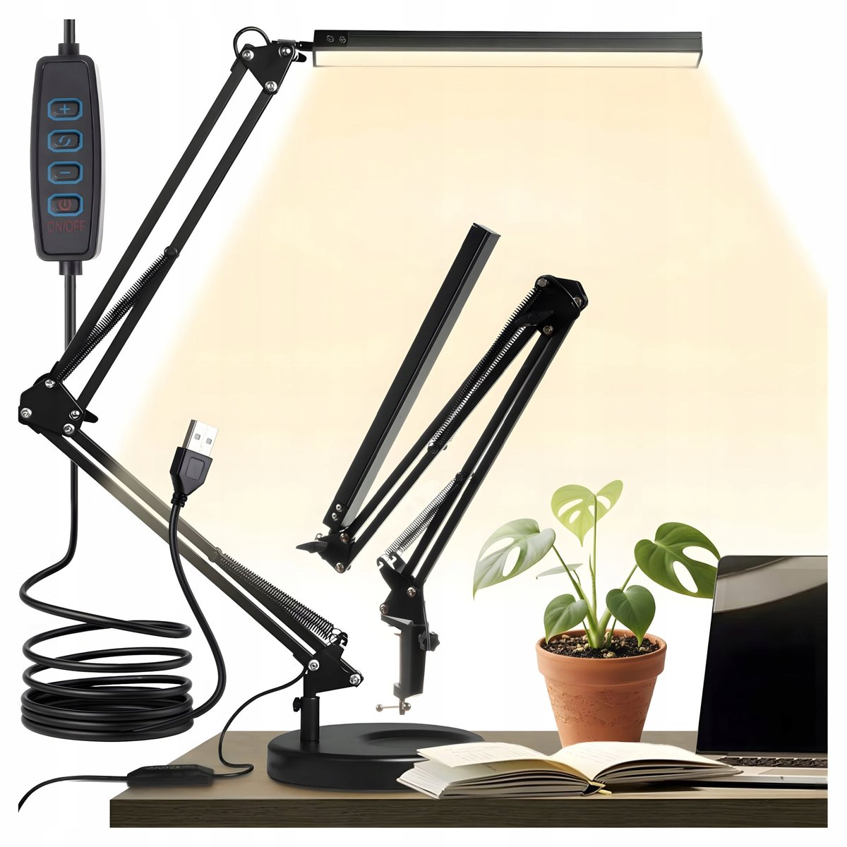 Lampka Biurkowa LED Szkolna Nocna Lampa Kreślarska Regulowana USB 3 Barwy