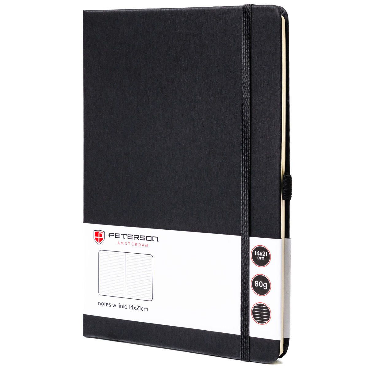 Notes organizer notatnik planer z gumką A5 w linie elegancki Peterson czarny