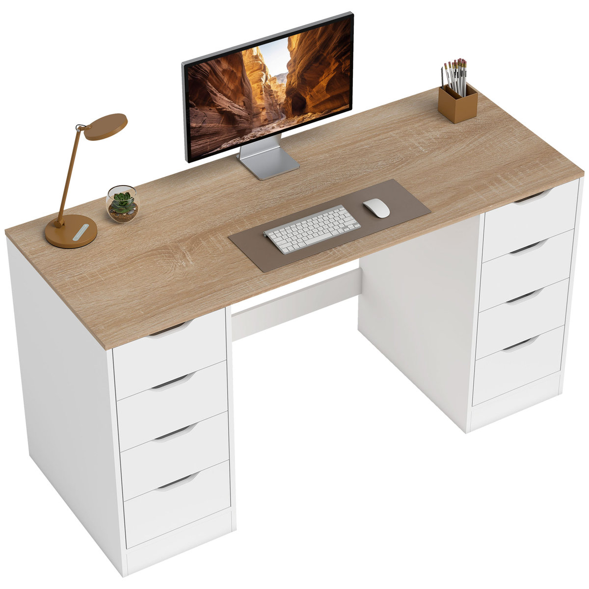 Biurko HOMCOM z 8 szufladami, 140 x 53 x 75 cm, nowoczesne biurko komputerowe do biura, salonu, białe