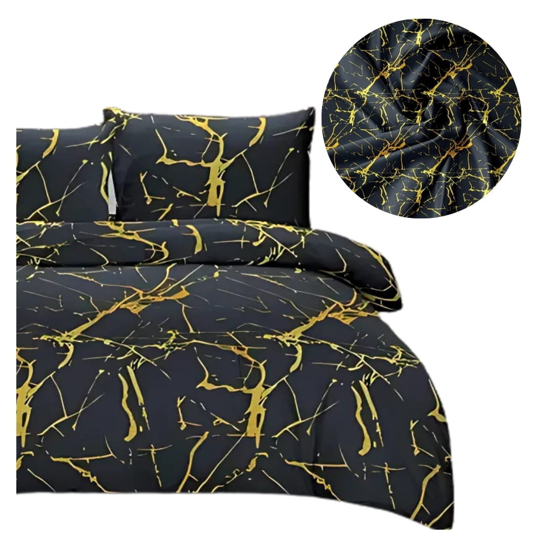 Komplet Pościeli 3D 160x200 + 2x70/80 Czarna Elegancja Satyna Bawełniana 2452