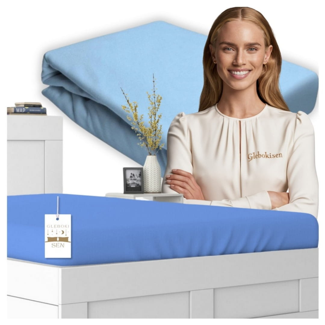 Prześcieradło Z Gumką 140x200 100% Bawełniane JERSEY Grube Niebieskie