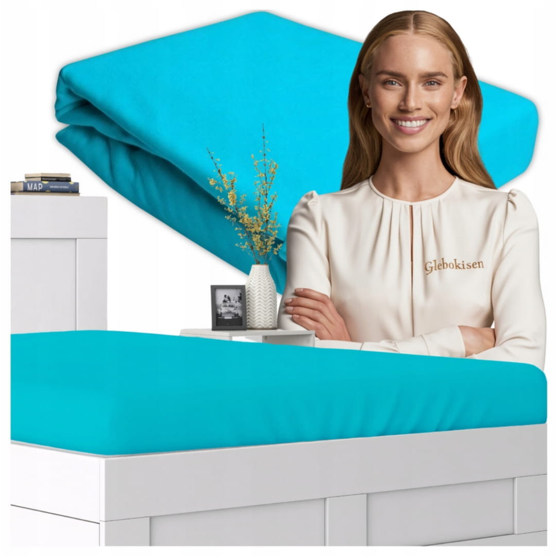 Prześcieradło Z Gumką 180x200 100% Bawełniane JERSEY Grube Polskie Turkus