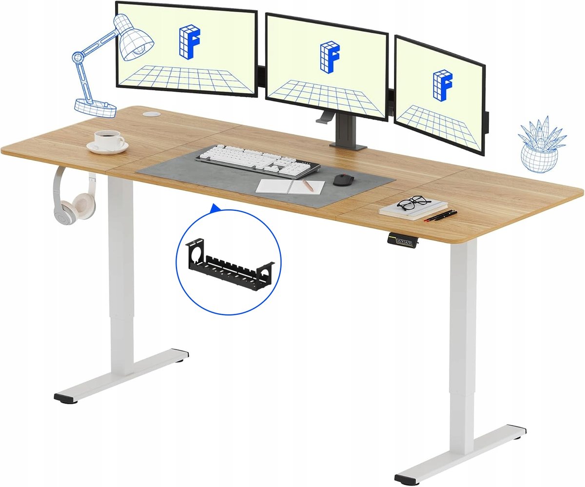 BIURKO ELEKTRYCZNE FLEXISPOT 160x60 REGULOWANE MAPLE BIAŁE PAMIĘĆ POZYCJI