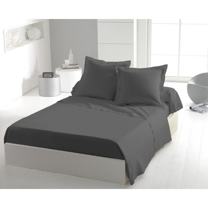 Prześcieradło - HOME LINGE PASSION - Mikrofibra 82 g - 180 x 290 cm - 1 osoba - Antracytowy