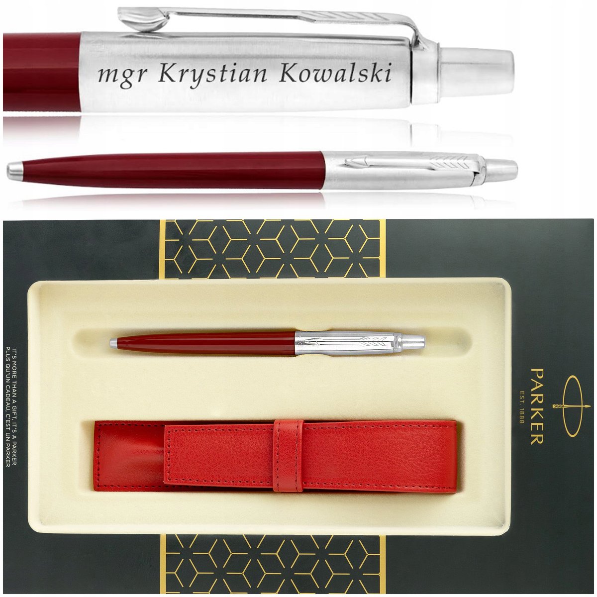 DŁUGOPIS PARKER JOTTER CZERWONY + ELEGANCKIE PUDEŁKO Z ETUI+GRAWER, PREZENT