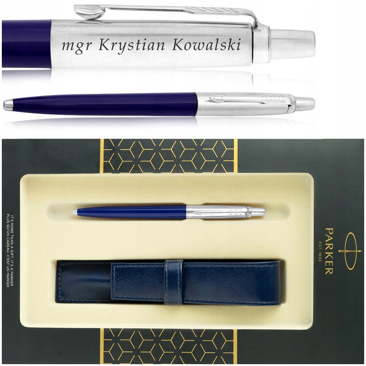 DŁUGOPIS PARKER JOTTER GRANATOWY+ELEGANCKIE PUDEŁKO Z ETUI+GRAWER, PREZENT