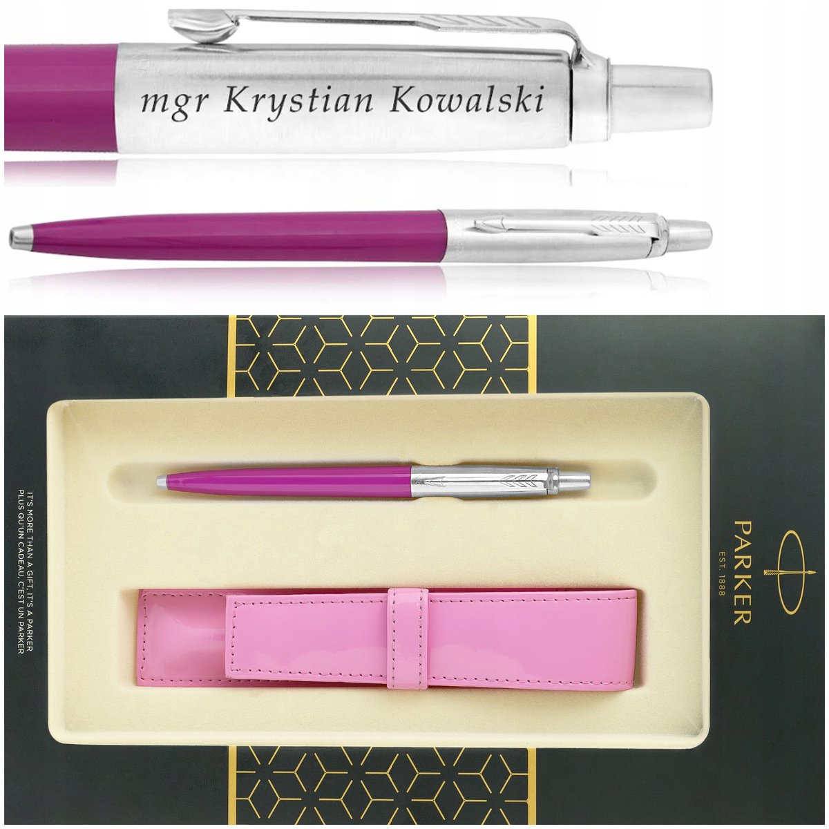 DŁUGOPIS PARKER JOTTER MAGENTA + ELEGANCKIE PUDEŁKO Z ETUI +GRAWER, PREZENT