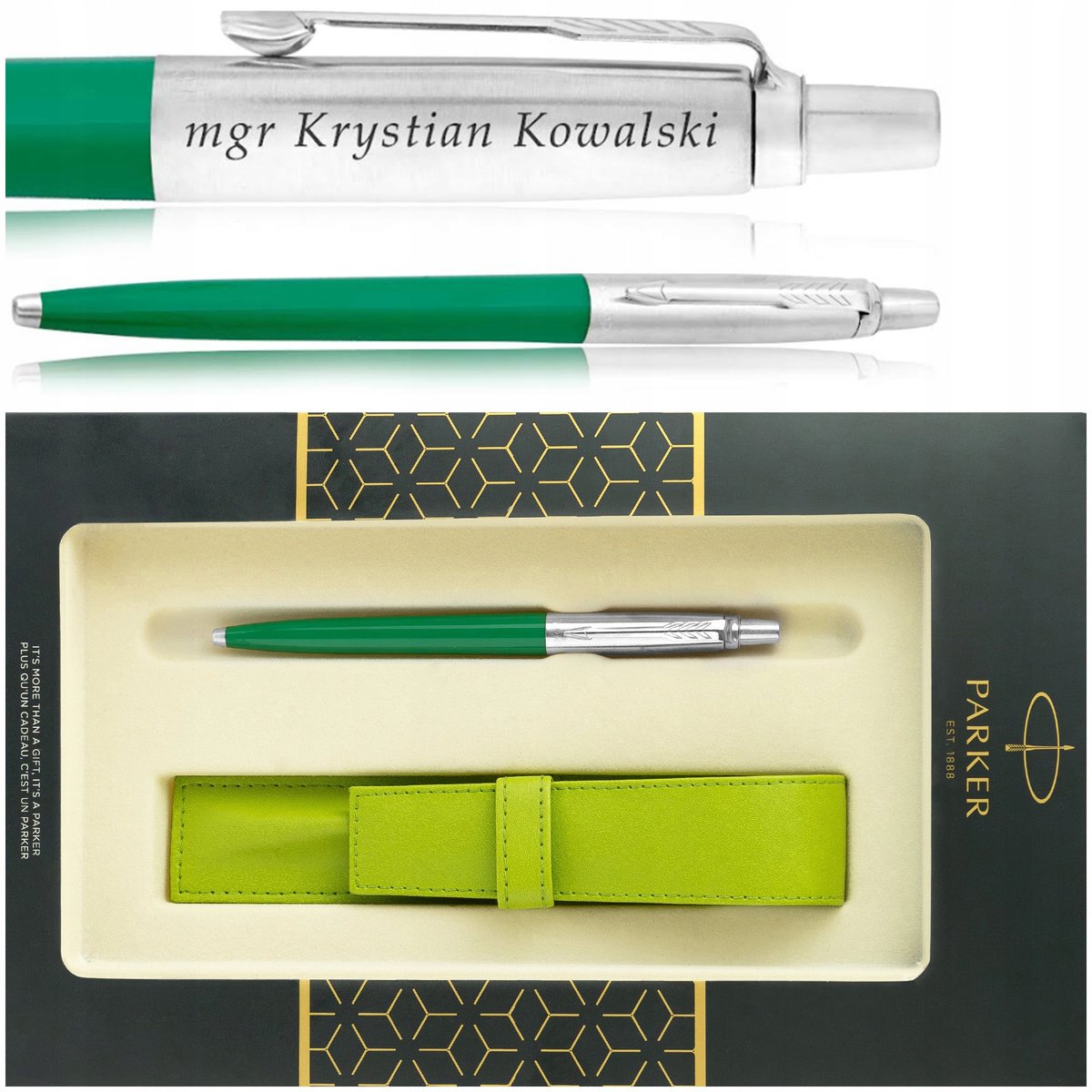 DŁUGOPIS PARKER JOTTER ZIELONY + ELEGANCKIE PUDEŁKO Z ETUI +GRAWER, PREZENT
